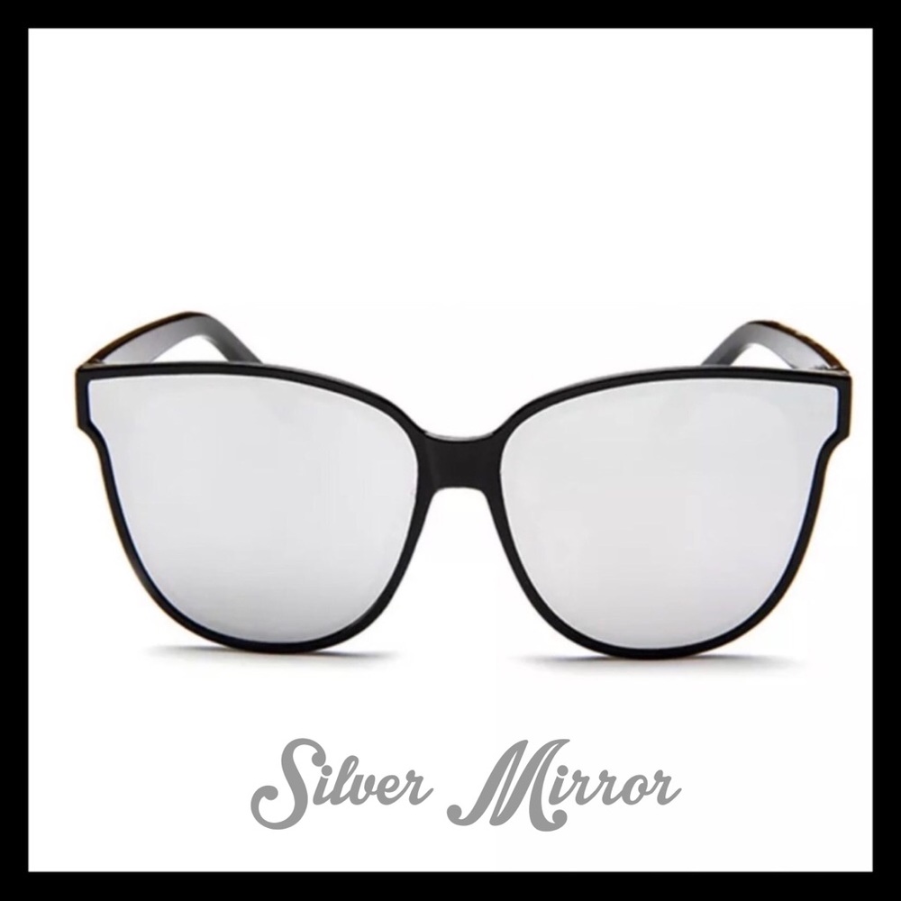 LUXURY SILVER MIRROR BLACK FRAME OVERSIZED SUNNIES - Picture 2 of 8